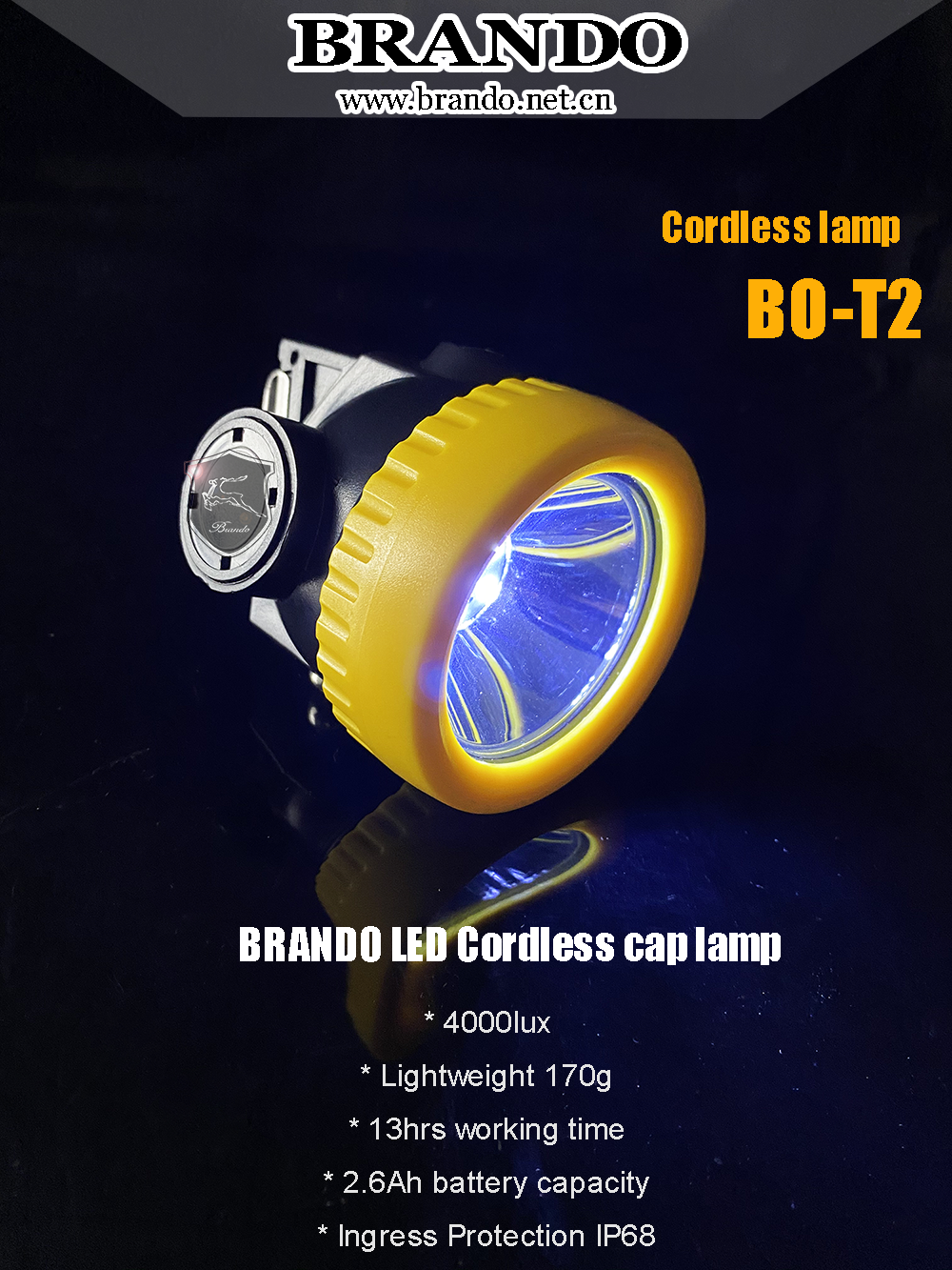 BRANDO lightweight cordless cap lamp BO T2